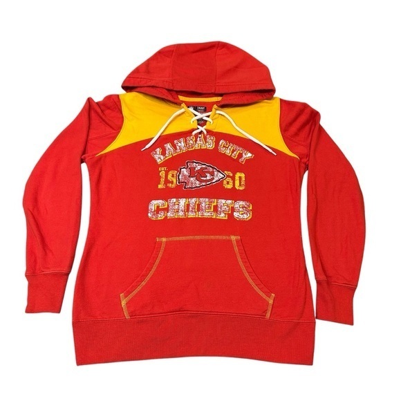 Cute Kansas City Chiefs Super Bowl 2025 Gameday Red and Yellow Hoodie Women’s M - Picture 1 of 6